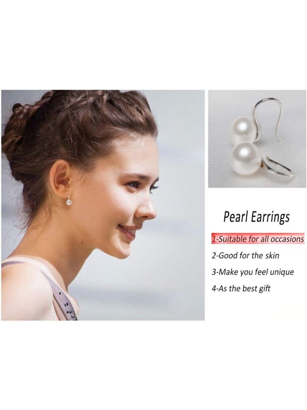Elegant 925 Sterling Silver Hoop Earrings with AAA+ White Freshwater Pearls - Picture 4 of 6